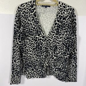 Jones New York Signature Women's Leopard Print Cardigan Large Button Front C2
